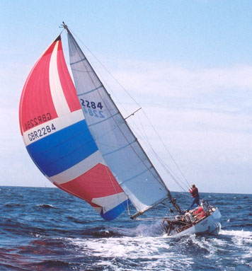 Kalina reaching on starboard with spinaker